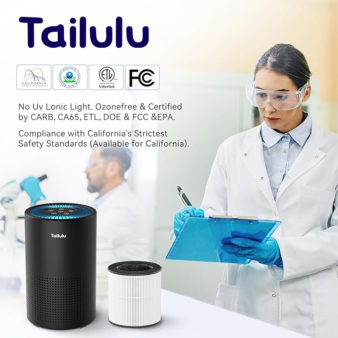 Air Purifiers for Bedroom Home, Tailulu H14 True HEPA Air Purifier Filter, Quiet Air Cleaner With 12dB Sleep Mode Night Light Speed Control Timer, Portable Small Air Purifier For Allergies Pets, AP052