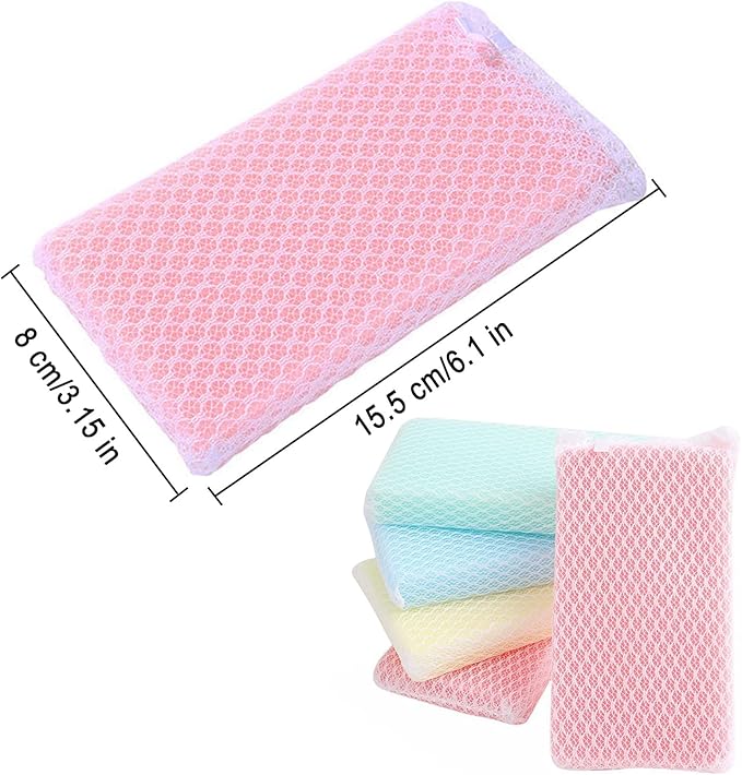 KRIZJUES Sponge Individually Wrapped, Kitchen Dishwashing Sponge, Mesh Net Scouring Pad, Odor-Free Sponge Wipes Suitable for Pieces