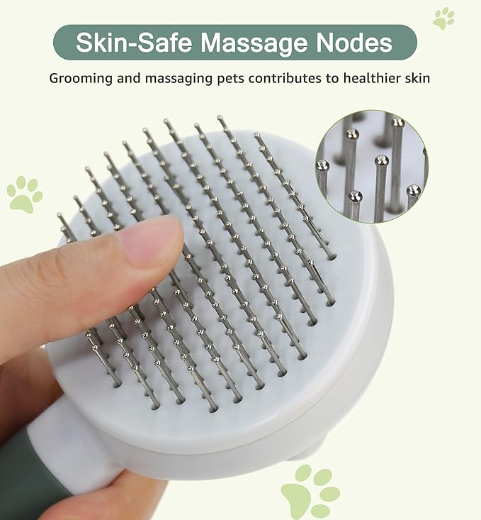 IPTPAS Pet Self-Cleaning Slicker Brush for Dogs & Cats, Deshedding Grooming Comb, Removes Loose Undercoat Hair & Mats, Skin-Friendly Massaging Tool for Long/Short Fur, Large & Small Breeds (Green)