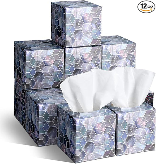 12 Pack Summer Mother of Pearl Facial Tissues Cube Face Boxes 600 Sheets 3 Ply Small Pearl Shell Square Tissues Bulk for Summer Car Bedroom Supplies