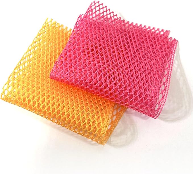Dish Washing Net Scrubber 20pcs/ Innovative Mesh Cloth, Quick Dry - No More Sponges with Smell / 11.5 by 11.5 inches/Advanced Raw Material-Polypropylene 100% (pink10 yellow10)