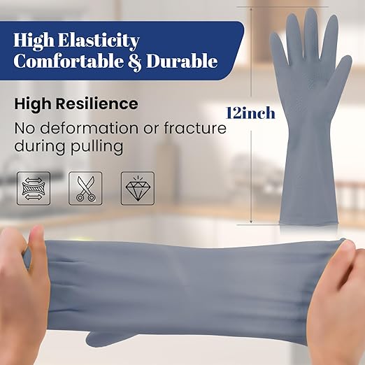 Rubber Kitchen Dishwashing Gloves - 3 Pairs Reusable Household Cleaning Gloves, Flexible and Durable & Non-slip Cleaning Gloves, Great for Kitchen, Bathroom, Laundry (Medium, Green+Blue+Grey)