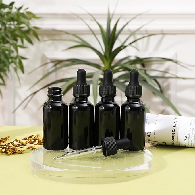 48 Pack,1oz Glass Dropper Bottle,Blakc Tincture Bottles with Dropper,Pretty Finish for All Kinds of Liquids,Oil Bottles for Hair- Stronger Suction ideal for Leakproof Travel