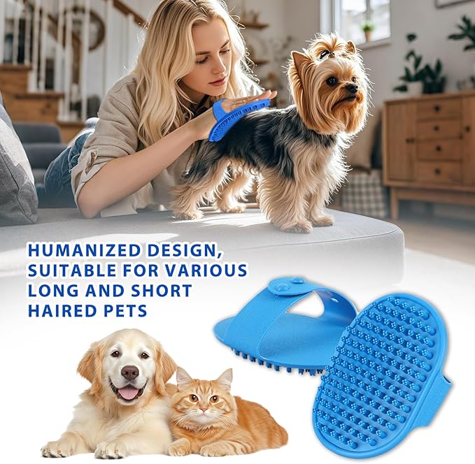 NVNAN Ultra-Soft Pet Grooming Brush with Adjustable Ring - Ideal for Dogs & Cats of All Hair Types - Bath, Shower, Dog Shampoo Brush & Massage Tool (Blue, 1-Pack)