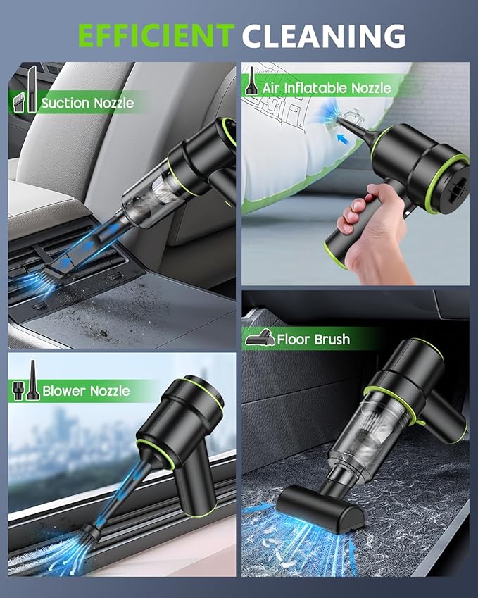CODN Handheld Car Vacuum Portable Cordless, 2 in 1 Handheld Vacuum Cleaner 12000PA Air Duster with Multi-Nozzles and LED Light, Mini Hand Held Vacuum Rechargeable for Home, Car, Office, Pet Hair