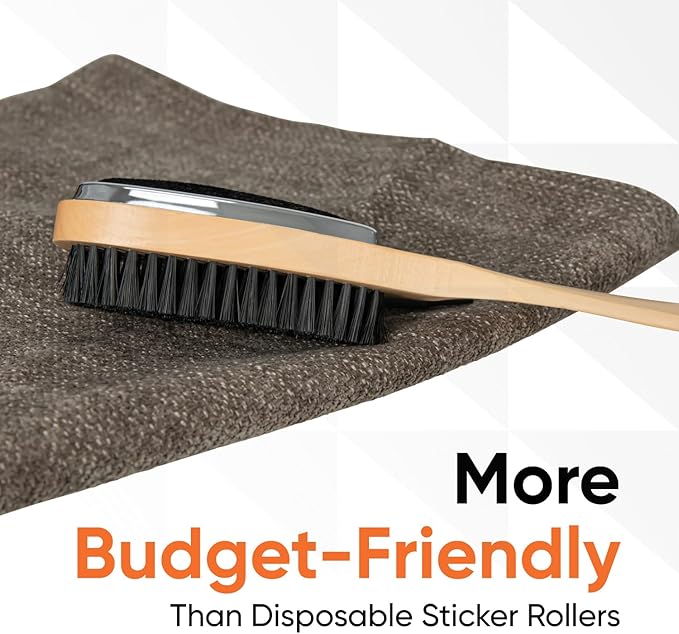 Superio 3 in 1 Lint Brush and Shoe Horn for Suit, Wool Coat, Sweaters, Shoes - Double Sided Portable Pet Hair Remover with Wood Handle