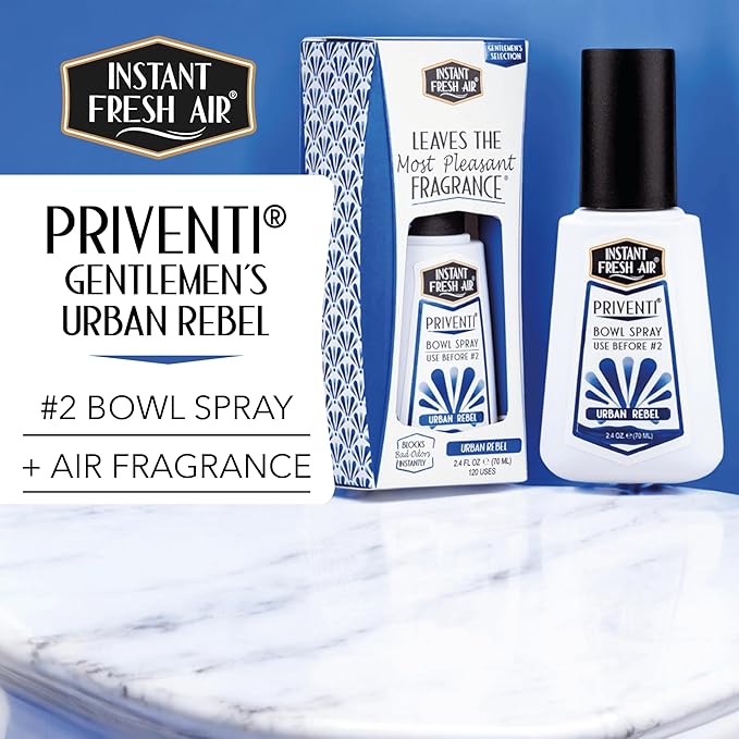 Signature PRIVENTI for Men Toilet Spray Urban Rebel Scent Bathroom Spray with Noxban Technology Odor Elimination, Travel Size Long-Lasting Freshness for Home, Travel or Work 2.4 Oz. -INSTANT FRESH AIR
