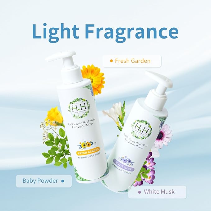 HH Herb & Health Underwear Wash, Enzyme Stain Remover for Panties Period Blood Discharge Sweat, Gentle pH7 Hand Wash Detergent for Sensitive Skin, No Bleach, Babypowder Scent