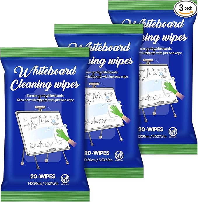 60 Counts Whiteboard Wet Wipes Dry Erase Board Cleaning Non-toxic Whiteboard Wipes Resealable Convenient Dry for Home Classroom School Office