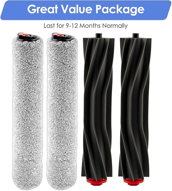 (4 Pack) Omni S1 Pro Replacement Roller Brushes Compatible With Eufy Omni S1 Pro Robot Vacuum Cleaner, Main Brushes Accessories Kit, 2 Rubber Roller Brushes, 2 Roller Mops