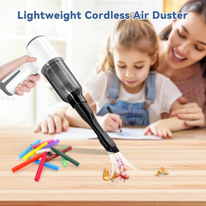 MEFELF Cordless Vacuum Cleaner-Mini Air Duster, Portable Handheld Vacuum, 3 in1Dry Use Dust Buster & Air Blower for Kitchen, 6500PA Suction,Inflate/Deflate Swim Ring (White)