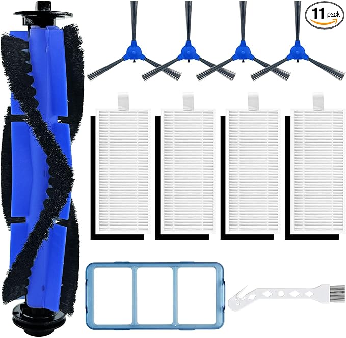 Replacement Parts Accessories Kit for eufy robovac 11S, 12, 15T, 15C, 25C, 30, 30C, 35C Slim Carpet Robotic Vacuum, 1 Roller Brush, 4 Filters, 4 Side Brushes, 1 Pre Filter, 1 Cleaning Brush