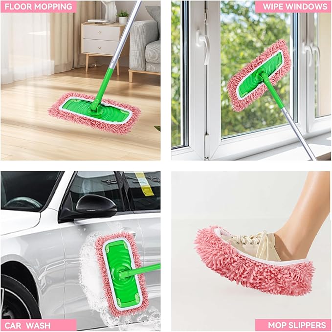 4Pcs Reusable Microfiber Mop Pads Compatible with Swiffer Sweeper, Replacement Wet Mopping pad Refills & Washable Dry Sweeping Cloths for Surface/Hardwood Floor Cleaning（Pink）