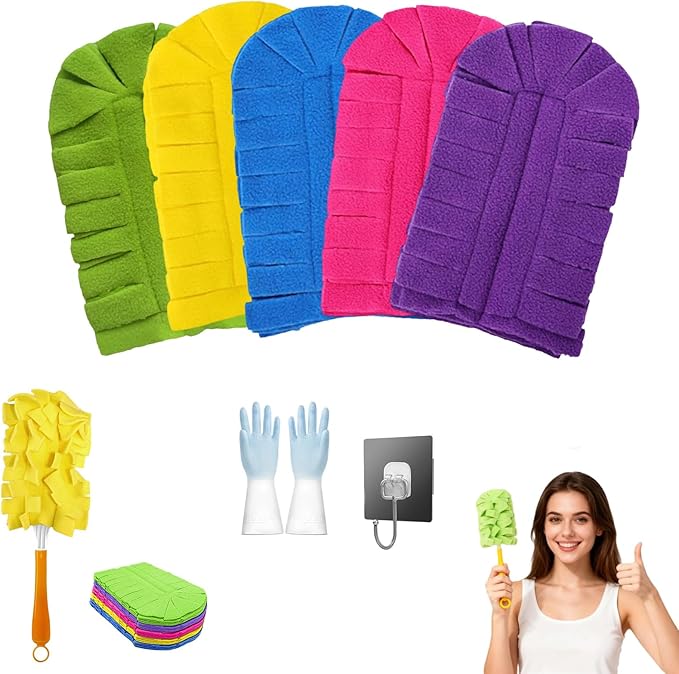 360° Electrostatic Duster Refills — The Sustainable Choice for a Dust-Free Home, Washable Reusable Duster Pads with Microfibers, Heavy Duty Dusters for Cleaning (1 Handle + 5 Refills)