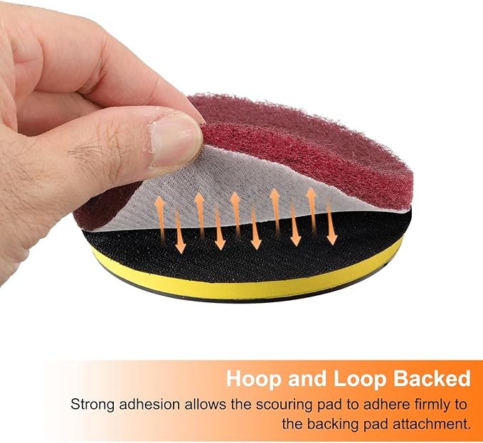 HARFINGTON 4pcs Scrubber Scouring Pads 180 400 800 1200 Grits 3 Inch Drill Power Brush Hoop and Loop Surface Conditioning Disc Drill Scuffing Disc Scrub Pads for Kitchen Cleaning, 4 Colors