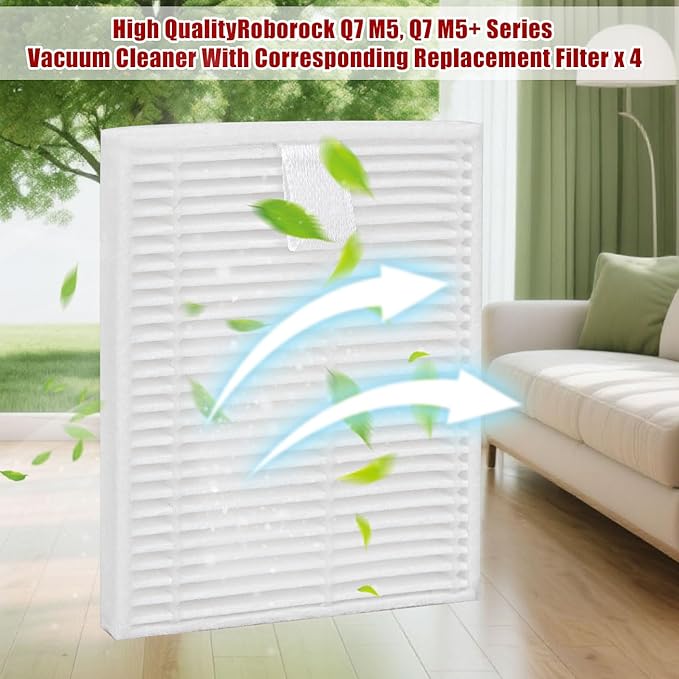 Replacement Accessories for Roborock Q7 M5: Parts for Roborock Robot Vacuum Q7 M5+/Q7 L5/Q7 L5+Series - 1 Main Brushes,4 Mop Pads,6 Side Brushes,4 Hepa Filters,1 Cleaning Tool,1 Screwdriver(17 pack)