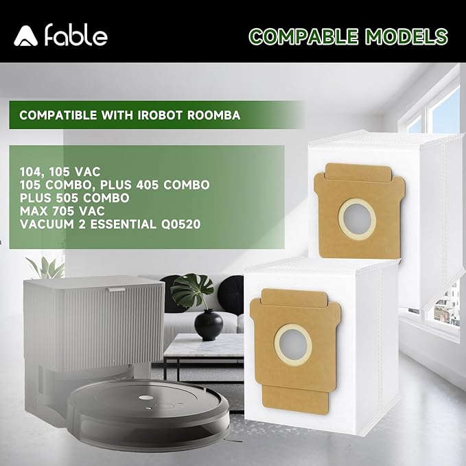 15 pack 104 vacuum bags fit for iRobot Roomba 105 Vac,104/105 Combo,Plus 405/505 Combo,705 Max Vac, Large Capacity Disposable vacuum bags
