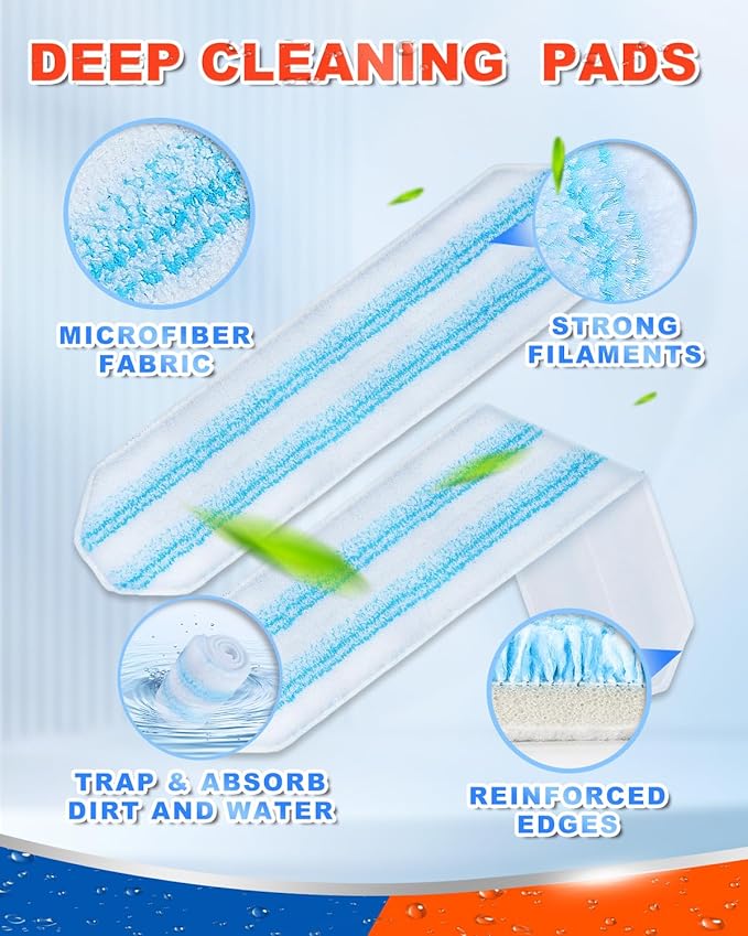 Mop Replacement Pads Compatible with Ocedar H2 Pro Flat Mop System Refills Mop Heads Replacements Washable Reusable Microfiber Mop Heads Replacement Compatible Ocedar H2 Pro Mop System, 2 Pack