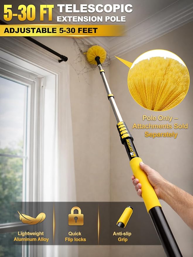 Opow 7-30 FT Telescopic Extension Pole, Multi-Purpose Aluminum Alloy Telescoping Rod with Universal Twist-on Metal Tip Flip-Lock Design, for Painting Cobweb Dusting, Window Cleaning, Christmas Lights