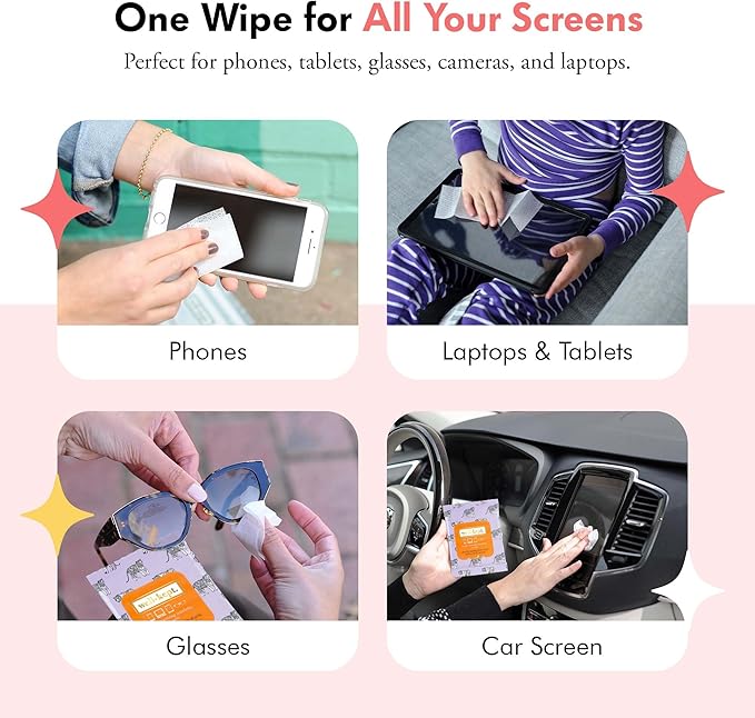 Well-Kept Tech & Lens Wipes - Eyeglass, Screen & Phone Cleaning, Multi-Surface, Lint-Free, Pre Moistened, Streak-Free & Non Scratching - Tiger Pose, 6 Pack (90 Count)