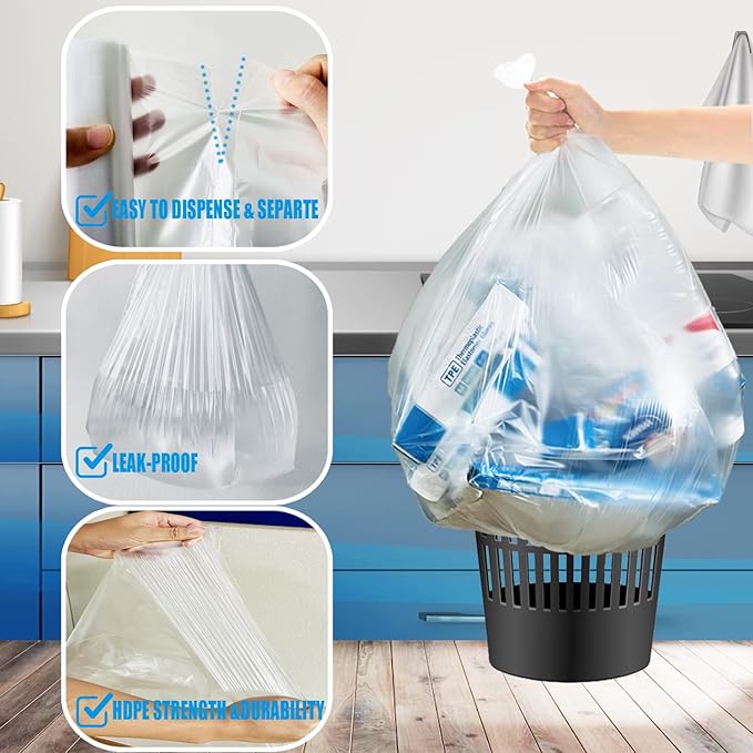 BEIDOU-PAC 2-4 Gallon Trash Bags, 400 Count Bulk, Clear Plastic Recycling Bags, Small Multi-purpose Garbage Bags for Business Home Bathroom Kitchen Commercial and Industrial