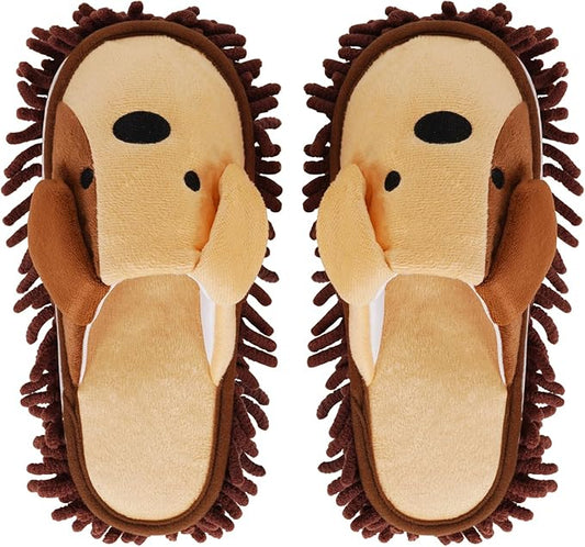 Liitrton Mop Slippers Cartoon Mop Shoes, Washable Microfiber Slippers for Floor Cleaning, Detachable Mopping Slippers for Women Home Floor Cleaning Tools (Brown, Women 7-9/Men 5-7)