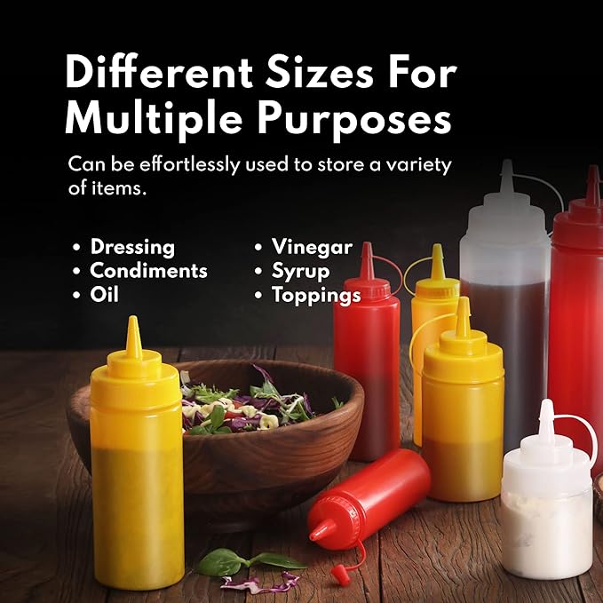 New Star Foodservice 26580 Plastic Squeeze Bottles with caps, Wide Mouth, 24 oz, Yellow, Pack of 6