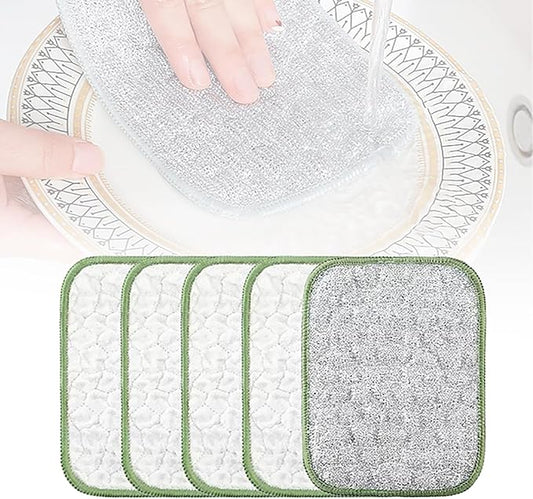 Double-Side Scratch-Free Wire Dishcloth, Multipurpose Wire Dishwashing Rags for Wet and Dry Non Scratch Dishcloth Rag, Reusable Metal Scrubbing Pads Sponge Cloths for Kitchen Cleaning (5pcs)