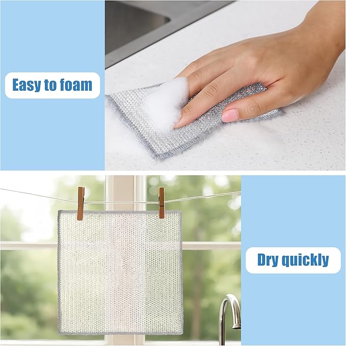 80pcs Non Scratch Wire Dishcloth, Multipurpose Wire Dishwashing Rags for Wet and Dry, Reusable Stainless Steel Cleaning Cloth, Kitchen Metal Dish Cloths for Washing Dishes Sinks, Dishes, Stove Top