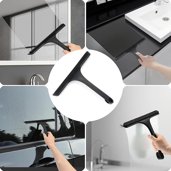 Mesiiloly 10.7“ Wide All-Purpose Shower Squeegee for Glass Doors, Squeegee for Shower Glass with Hook, Window Squeegee for Home, Small Squeegee for Shower, Bathroom, Car Glass, Mirror (Black)