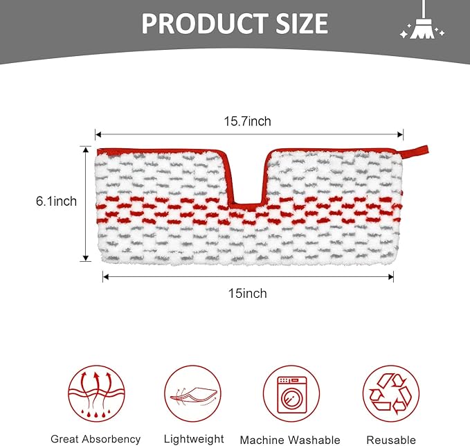 GFRED Microfiber Spray Mop Pads Compatible with Oceda ProMist MAX, Dual-Action Washable Flip Mop Pads Replacement for Dry Wet Floor Cleaning, 3 Packs Red