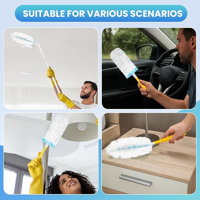 36 Pack Duster Refill for Swiffer Duster, 360°Heavy Duty Duster Refills Kit, Strong Electrostatic Adsorption Technology, Suitable for Furniture, Curtains, Offices and Other Scenes with 1 Short Handle