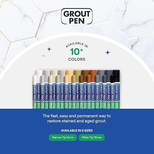 Grout Pen Tile Paint Marker: Waterproof Grout Paint, Tile Grout Colorant and Sealer Pen - Winter Grey, Wide 15mm Tip (20mL)