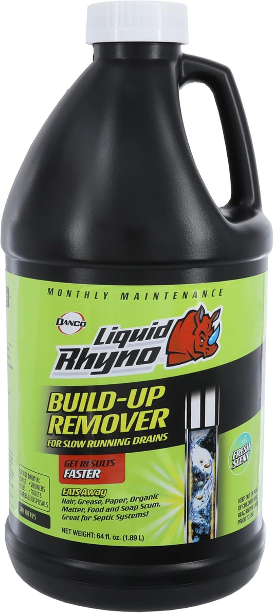 Liquid Rhyno Drain Build-Up Remover, Natural Enzyme Cleaner Treatments with Fresh Scent for Sink, Bathtub, Toilet & RV Drain Odor Control, 4 Treatments (64 oz)