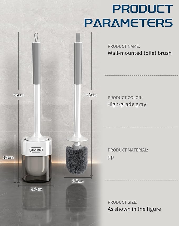 Toilet Brush and Holder Set, 2 Pack Wall-Mounted and Free-Standing Dual Use Toilet Scrubber with Half-Round Design, High-Density Bristle Head (Square *1+Rotundity*1)