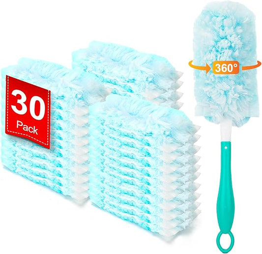 KeFanta Heavy Duty Duster Refills for Swiffer Duster, 30 Count MultiSurface 360° Duster Refills with 1 Handle, 4X Microfibers Disposable Dusters for Cleaning Home Blinds Fans Corners, Unscented