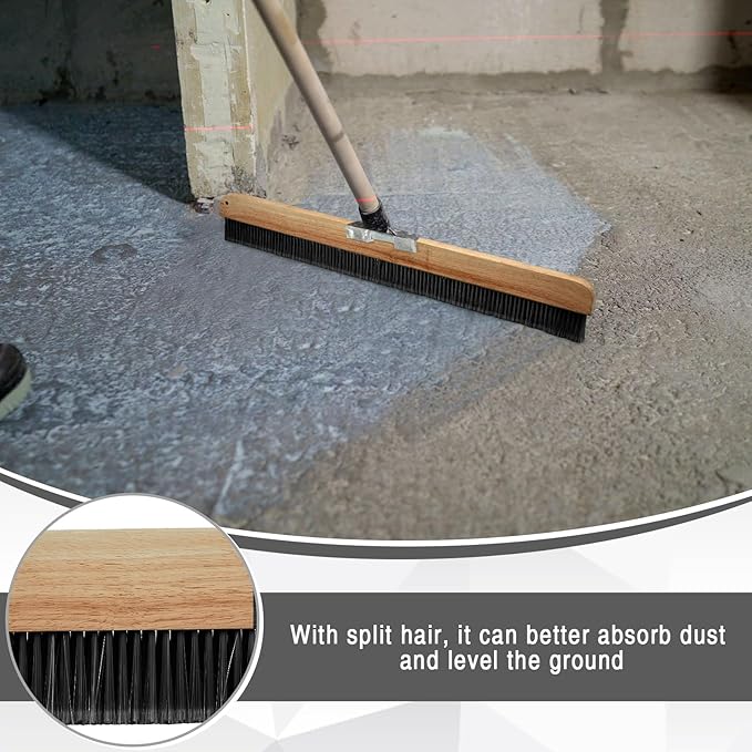 Yiyiring 1 Pack 36 Inch Concrete Broom Finishing Tools Without Handle Wood Backed Brush Push Brooms with Mounting Threads for Concrete Finishes Hard Floors Yards