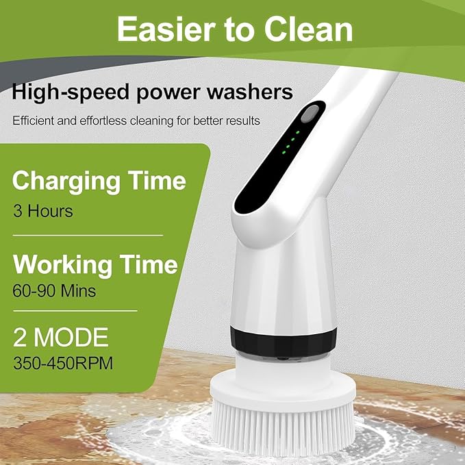 WKY-Electric Spin Scrubber - Upgraded 12-in-1 IPX7 Waterproof Shower Scrubber, Retractable Handle & 2-Speed for Toilet, Bathroom, Bathtub, Tile Floors