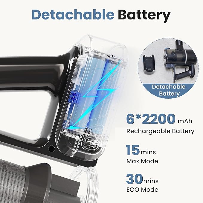DUMOS Cordless Vacuum Cleaner, Lightweight Stick Vacuum Cleaners for Home, Powerful Suction & LED Lights Rechargeable Battery for Carpets, Pet Hair, Hardwood Floors