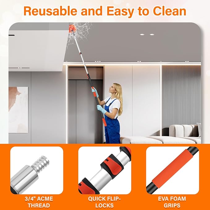26FT High Reach Duster Cleaning Kit with 20FT Pole | 4-in-1 Tool Set with Universal Swivel Joint | High Ceiling Fan Cleaner, Microfiber Duster, & Window Squeegee for Safe High-Reach Cleaning
