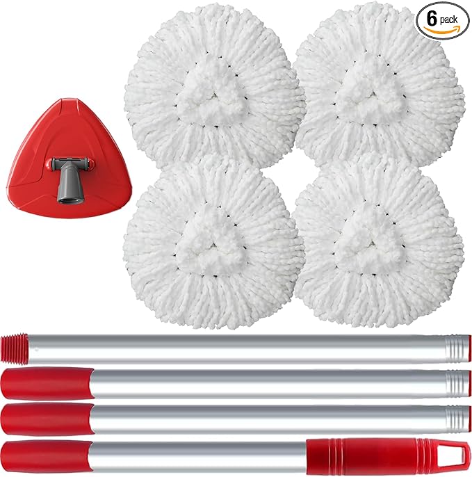 4 Pack Spin Mop Replacement Head Compatible with O-Cedar EasyWring 1 Tank, 30-58" Mop Handle Base and Microfiber Head Refills, Easy-to-Replace (White,1 Tank)