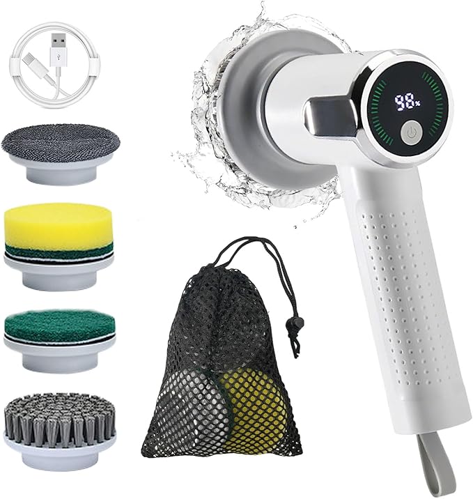 Aminleter Electric Spin Scrubber Cordless Cleaning Brush with Replaceable Brush Heads, Rechargeable Power Scrubber for Bathroom Shower Floor Window Tub Sink