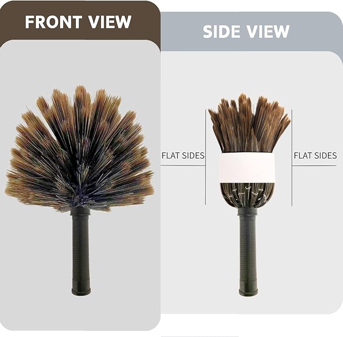 4 Pack Corner Duster, Webster Cobweb Duster Head,Fits Standard 3/4 inch Threaded Poles, Spider Web Remover Brush, for Ceilings, Moldings, HVAC & Floor Vents, and Corners(4, Brown)
