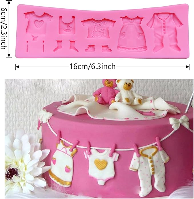 Baby Silicone Fondant Mold, Baby Shower Themed Cake Fondant Molds, Baby Birthday Party Baking Mold Cake Moulds Tools Gender Reveal Party Gummy for Sugar Chocolate Candy Clay Cupcake Topper Decoration