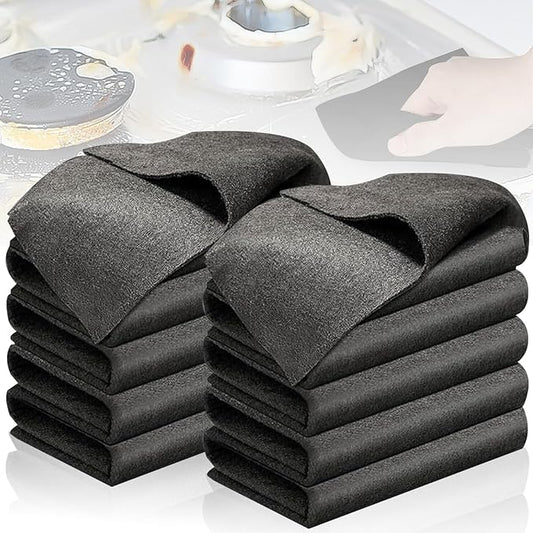 10PCS Thickened Magic Cleaning Cloth,Bsorbent Magic Cleaning Glass Cloth,Reuseable Streak Free Magic Fiber Microfiber Cleaning Cloth for Kitchen, Window, Glass, Cars (Black)