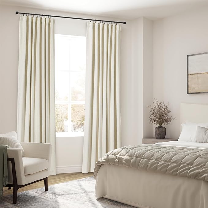 Nanspring Warm Beige Linen Blackout Curtains 120 Inches Long Back Tab Rod Pocket Heat Reducing Extra Long 10 Ft Total Blackout 2 Panels Set for Sliding Door Boho Farmhouse Curtains Drapes 52x120