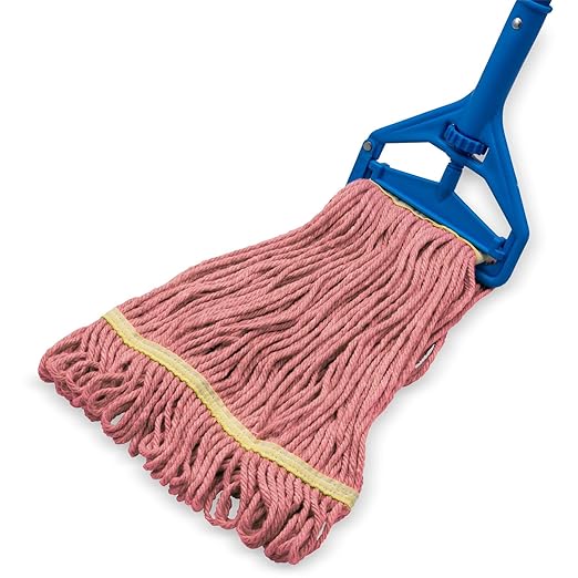 SPARTA Flo-Pac Acrylic Mop Head, Loop-Ended, Narrow Band with 1" Yellow Band for Organized Cleaning, Small, Red, (Pack of 12)