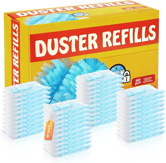 40Pcs Static Dust Removal Brush Disposable Replacement Head Compatible with Swiffer Duster Refills for Multi-Surface Dusters for Cleaning Furniture, Blinds, Electronics & Corners