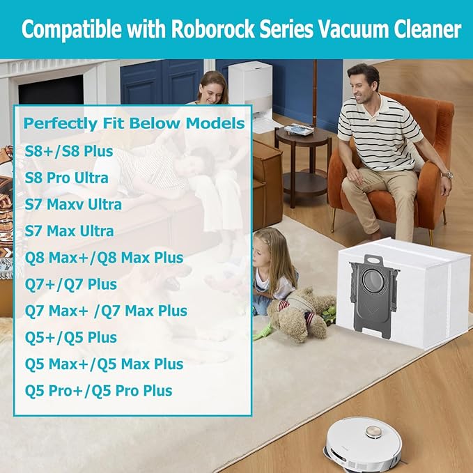 20 Pack Dust Bag Compatible with Roborock Q7 M5+, Q10 S5+/Q10 X5+, S8 Pro Ultra, S8+, Q7 Max+, Q8 Max+, Q5 Max+, Q5+, Q5 Pro+, S7 Max Ultra, S7 MaxV Ultra, Q7+ Vacuum Cleaner,3L Disposable Bag