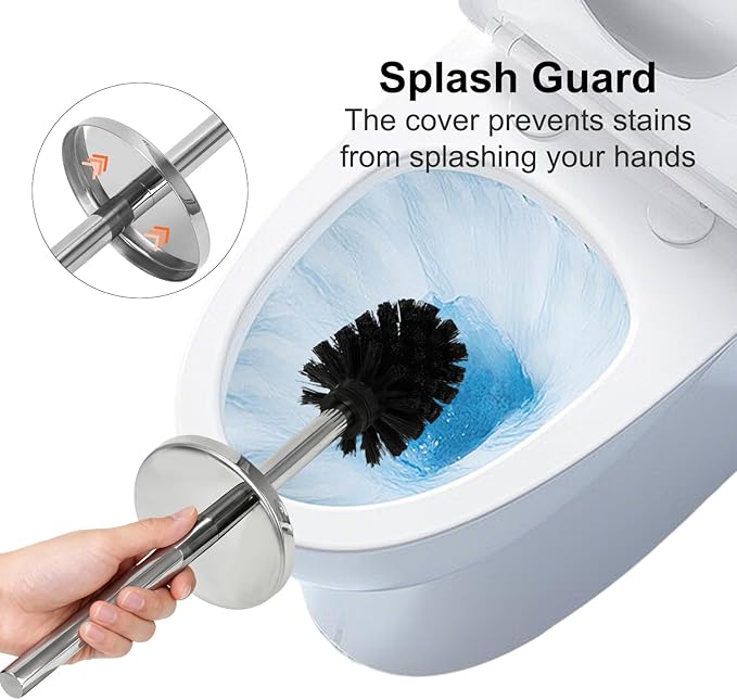 Toilet Brush and Holder Set - Stainless Steel Toilet Bowl Brush and Holder, Toilet Bowl Cleaner Brush for Bathroom (Silvery)
